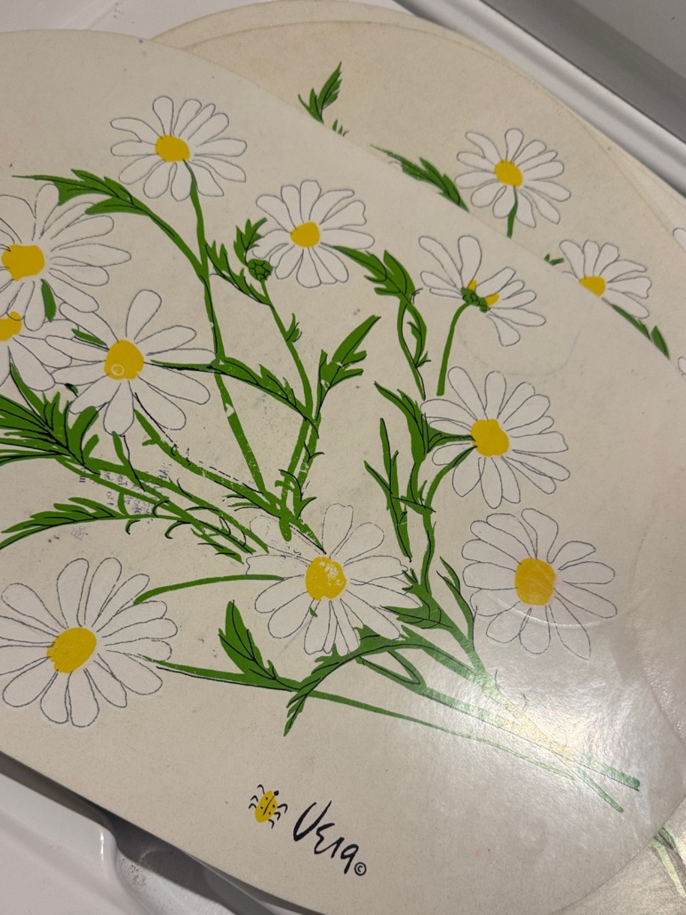 Vera Neumann Daisy Floral Placemats - White, Yellow & Green vinyl set of 4